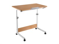 Height and Width Adjustable Mobile Computer Table (500x800mm/19.7"x31.5") - Teak