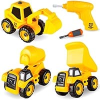 New Build Me Set of 3 Take Apart Construction Truck Toys, Dump Truck, Cement Truck, Build It Yourself Vehicles STEM 