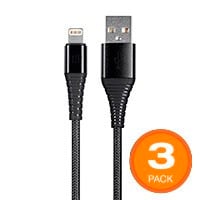 Monoprice AtlasFlex Series Durable Apple MFi Certified Lightning to USB Type-A Charge and Sync Kevlar-Reinforced Nylon-Braid Cable, 3ft, Black - 3 Pack