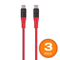 Monoprice AtlasFlex Series Durable USB 2.0 Type-C Charge and Sync Kevlar Reinforced Nylon-Braid Cable, 5A/100W, 6ft, Red - 3 Pack