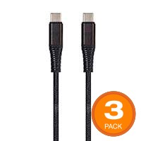 Monoprice AtlasFlex Series Durable USB 2.0 Type-C Charge and Sync Kevlar Reinforced Nylon-Braid Cable, 5A/100W, 10ft, Black - 3 Pack