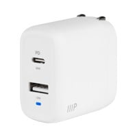 Monoprice USB-C Charger, 32W 2-port PD GaN Technology Foldable Wall Charger White, Power Delivery for iPad Pro, iPhone 12/11/Pro/Max/XR/XS/X, Pixel, Galaxy, and More