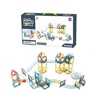 Magnetic Tiles 74Pcs Pipe 3D Magnetic Building Blocks Tiles Set - Magnet Marble Run with Colored Plastic Marbles STEM Toys for Kids Boys Gilrs Gifts