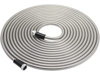 75 Foot Garden Hose Stainless Steel Metal Water Hose Tough & Flexible, Lightweight, Crush Resistant Aluminum Fittings, Kink & Tangle Free, Rust Proof, Easy to Use & Store - Monoprice.com