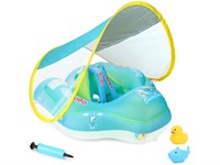 Swimming Float Ring Inflatable Baby Pool Float Ring with Sun Protection Canopy Swim Water Toy - Small 
