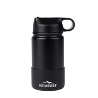 Pure Outdoor by Monoprice Vacuum-Sealed 12 oz. Wide-Mouth Kids' Water Bottle  with Straw Lid, Black 