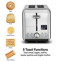 Gourmia GDT2445 - Multi-Function Digital Toaster with 5 Toast Functions Include Waffle, English Muffin and Pastry, 7 Shade Settings, Rapid Reheat Mode and Extra Wide Slots