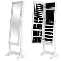 6-Tier Full Length Dressing Mirror, Lockable Jewelry Makeup Large Storage Organizer Cabinet Armoire w/Drawers, Free Standing, Angle Adjustments, White