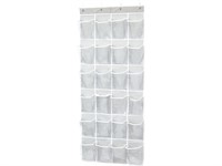 24 Pockets Over The Door Hanging Shoe Organizer, Crystal Clear & Gray (61'' x 19'')