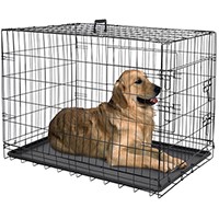 MPM Foldable Dog Crate, Dog Metal Kennel 36 Inch Double Door Cage, Handle, Plastic Tray for Pet Animals Indoor Outdoor