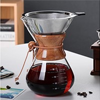 Pour Over Coffee Maker with Reusable Double-layer Stainless Steel Filter, Coffee Dripper Brewer, Drip Glass Coffee Pot, High Heat Resistant Decanter, 28 Ounce, 6 Cup