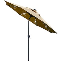9' Patio Umbrella with Solar 24 LED Light and 8 Ribs/Tilt Adjustment and Crank Lift System (Light Tan)