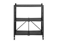 MPM 3-Tier Foldable Shelf Storage with Wheels, Heavy Duty Casters with Lock, Organizer Rack, Multifunctional Standing Steel Cart, Perfect for Kitchen, Garage, Home Office, and Pantry