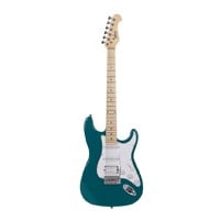 Indio by Monoprice Cali Classic HSS Electric Guitar with Gig Bag - Teal Body, White Pickguard, Maple Fingerboard