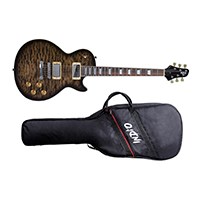 Indio by Monoprice 66 DLX Quilted Maple Top Electric Guitar with Gig Bag Trans Black