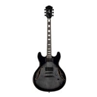 Indio by Monoprice Boardwalk Flamed Maple Semi Hollow Body Electric Guitar with Gig Bag, Charcoal