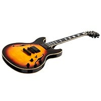 Indio by Monoprice Boardwalk Flamed Maple Hollow Body Electric Guitar with Gig Bag, Sunburst