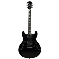 Indio by Monoprice Boardwalk Semi Hollow Body Electric Guitar with Gig Bag (Black)