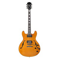 Indio by Monoprice Boardwalk Transparent Amber Hollow Body Electric Guitar with Gig Bag