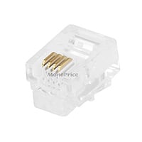 Monoprice 6P4C RJ11 Modular Plugs for Flat Solid/Stranded Cable, 1u, 2 Prongs, Clear, 50-Pk