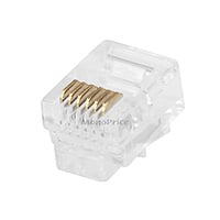 Monoprice 6P6C RJ12 Modular Plugs for Round Solid/Stranded Cable, 1u, 3 Prongs, Clear, 50-Pk