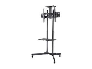 Monoprice Commercial Series Rolling Tilt TV Wall Mount Bracket Stand Cart with Media Shelf For LED TVs 37in to 70in, Max Weight 110 lbs, VESA Patterns Up to 600x400, Height Adjustable, UL Certified