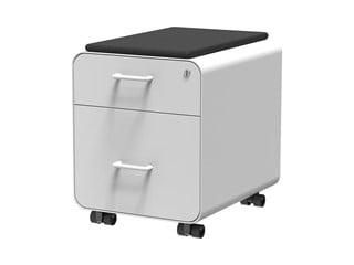 Workstream by Monoprice Rolling Round Corner 2-Drawer File Cabinet with Seat Cushion, White