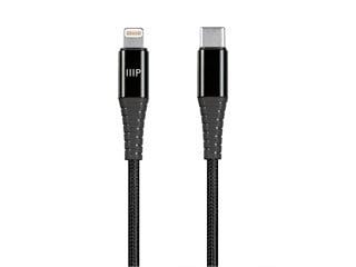 Monoprice Premium Ultra Durable Nylon Braided Apple MFi Certified Lightning to USB-C Charging Cable - 6ft, Black