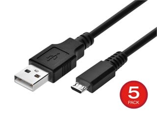 Monoprice USB-A to Micro USB-B 2.0 Cable - 5-Pin 28/28AWG Black 3ft  5-Pack