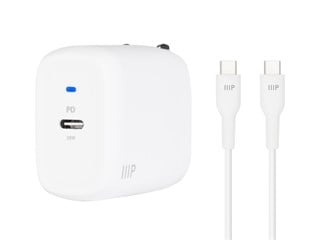 Monoprice iPad Pro Charging Bundle - 30W 1-port PD GaN Technology Foldable Wall Charger White, Power Delivery and 1.8m (6ft) Fast Charge USB-C Cable for MacBook Pro/Air, Laptops, Pixel, Galaxy & More