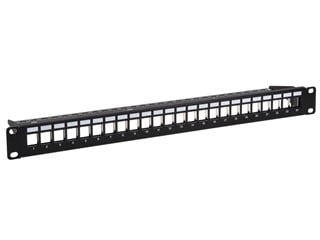 Monoprice 24-port Blank Keystone Patch Panel - 1U, Shielded, with Wire Support Bar, TAA
