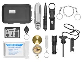 Pure Outdoor by Monoprice Compact 33 function Survival Gear Kit with Multi-functional Knife with compact carry case