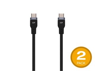 Monoprice USB-C to USB-C Silicone Charging Cable - USB 2.0, 240W PD, Ultra Flexible, 6ft, Black - 2 Pack