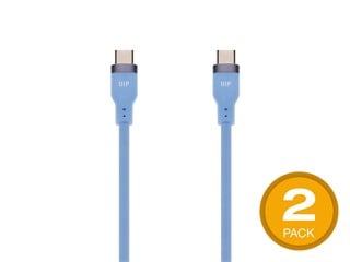 Monoprice USB-C to USB-C Silicone Charging Cable - USB 2.0, 240W PD, Ultra Flexible, 3ft, Blue - 2 Pack