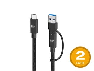 Monoprice USB4 20Gbps 2-in-1 Cable - 240W EPR, 4K60Hz, Braided, Ultra High-Speed, USB-IF Certified, 3ft, Black - 2 Pack