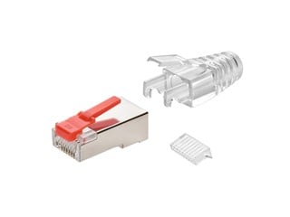Monoprice Cat6A Shielded RJ45 Connectors with Break-Resistant Latch & Strain Relief Boot  - Gold-Plated, for 26AWG UTP Cable, 50-Sets, Red