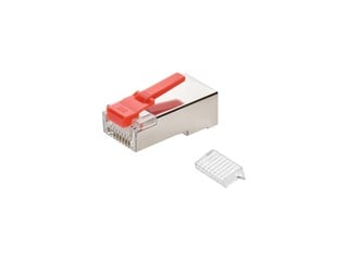Monoprice Cat6A Shielded RJ45 Connectors with Break-Resistant Latch - Gold-Plated, for 26AWG UTP Cable, 100 plugs, Red