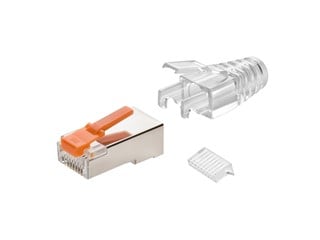 Monoprice Cat6A Shielded RJ45 Connectors with Break-Resistant Latch & Strain Relief Boot  - Gold-Plated, for 26AWG UTP Cable, 50-Sets, Orange