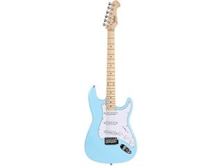 Indio By Monoprice, 6-String Cali DLX Plus Solid Ash Electric Guitar - Right Handed, With Gig Bag, Maple Fretboard, Light Blue