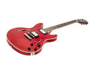 Indio by Monoprice Boardwalk Semi Hollow Body Electric Guitar with Gig Bag, Red