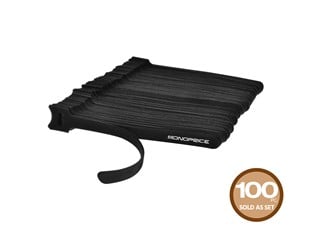 Monoprice Hook and Loop Fastening Cable Ties, 6in, 100 pcs/pack, Black