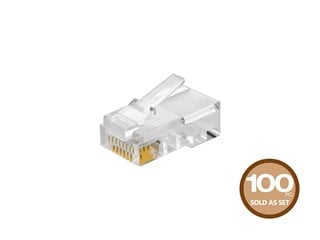 Monoprice Cat5e RJ45 Modular Plugs for Round Solid/Stranded Cable, 50u, 3 Prongs, Clear, 100-Pk
