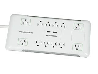 Monoprice 12 Outlet Power Surge Protector with 2 Built-In USB Charger Ports - 3420 Joules