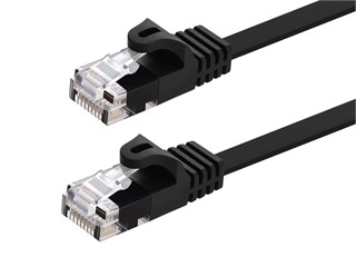 Monoprice Cat5e 7ft Black Flat Patch Cable, UTP, 30AWG, 350MHz, Pure Bare Copper, Snagless RJ45, Flexboot Series  Ethernet Cable