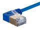 View product image Monoprice Cat6A 6in Blue 90 Degree Patch Cable, Double Shielded (S/FTP), 36AWG, 10G, CM Pure Bare Copper, Snagless RJ45, SlimRun Series Ethernet Cable - image 3 of 4